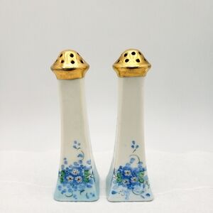 Vintage Bavarian Salt & Pepper Shakers Germany Blue & White Hand Painted Floral.